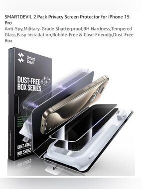 SmartDevil Privacy Screen Protector for iPhone 15 Pro  (2 Pack) NEW